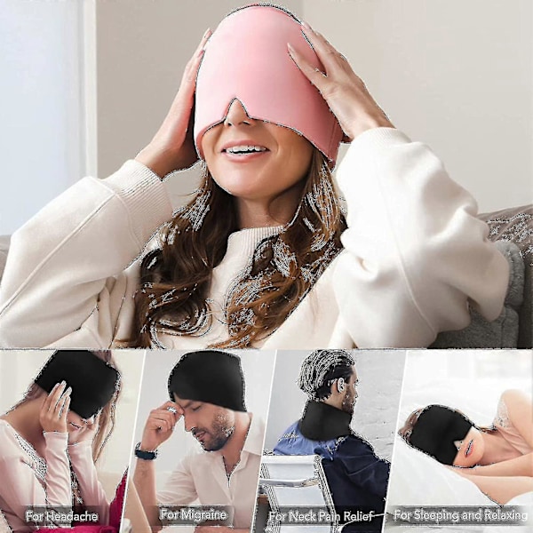 Gel-iskydd för migrän - Huvudvärkshatt med kallterapi, bekväm & stretchbar ögonmask Pink