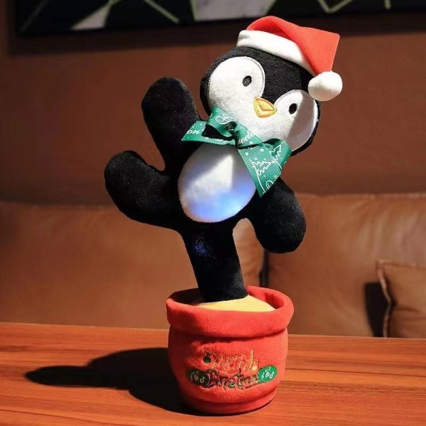 Penguin kan sjunga och dansa, spela in och lära sig tala, elektrisk förtrollande plyschleksak med blommor solros penguin Battery type