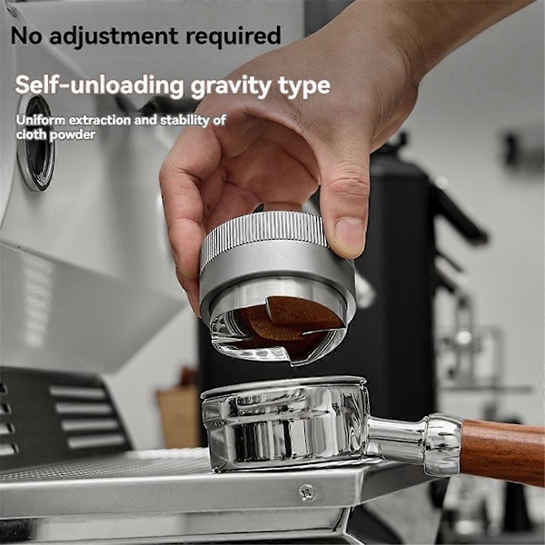 Kaffepulverpress Tamper Fyra Åror Bas Stålpulverhammare Självavlastande Kaffepulverfördelare Grå 53mm