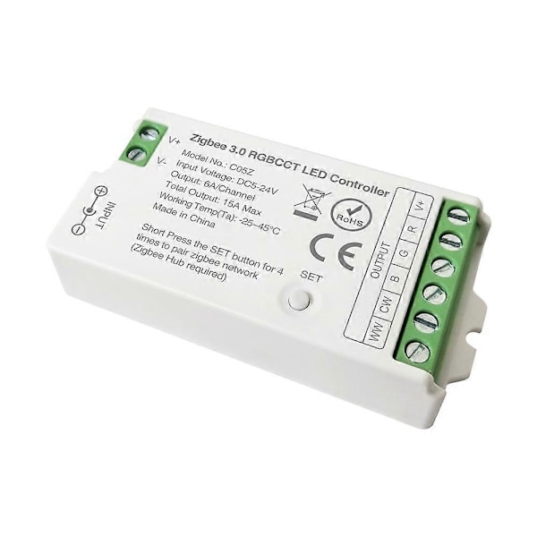 Zigbee 3.0 WiFi LED Controller 2.4GHz RGBCCT LED Strip Tuya Gateway Hue Bridge Stemmestyring DC5V-24V