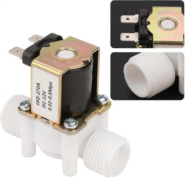 12V G1/2\" NC elektrisk inlopps magnetventil, plast, DC normalt stängd, för luft och vatten