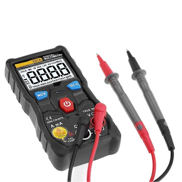ANENG V01A Auto Range True RMS Digitalt Multimeter AC/DC Strøm Spenning Ohm Tester (Svart)
