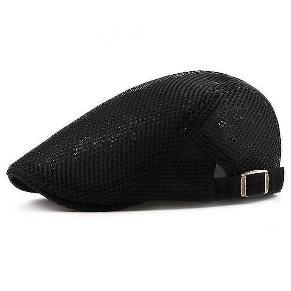Herr Mesh Flat Cap Andningsbar Newsboy Gatsby Ivy Hatt Golf Körning Baker Taxi Chaufför Hatt Black