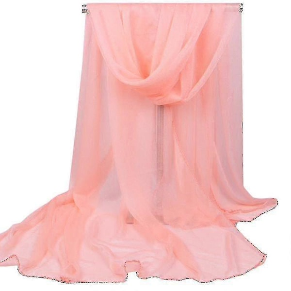 Dam Enfärgad Lång Mjuk Sjal Chiffong Siden Casual Halsduk Scarves Stoles Blood tooth Pink