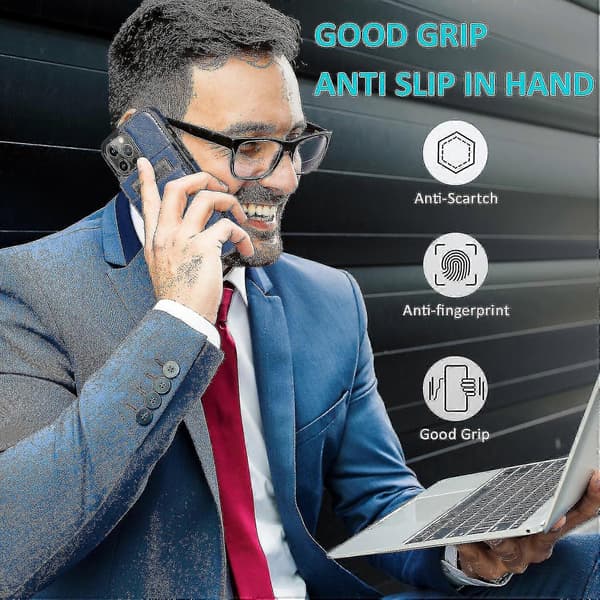 Simpel Business Stil PU Læder Etui Til Iphone 14 Pro Max Med Kortholder Blue