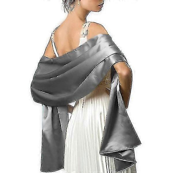 Mjuk Satin Silkes Scarf För Kvinnor Gray