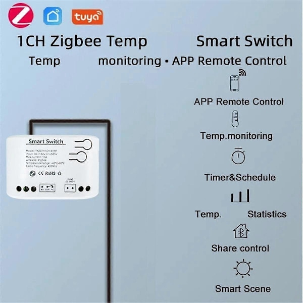 Tuya Smart Zigbee Switch med Temperatursensor Passiv Tør Kontakt Zigbee Relæ Arbejder med Home Assistant AC 85-250V