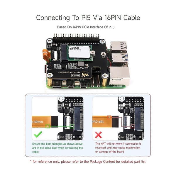 for 5 PCIe til M.2 HAT NVME Udvidelseskort med 16P Kabel GPIO Header Support Aktiv Køler til RPI 5 Pi5