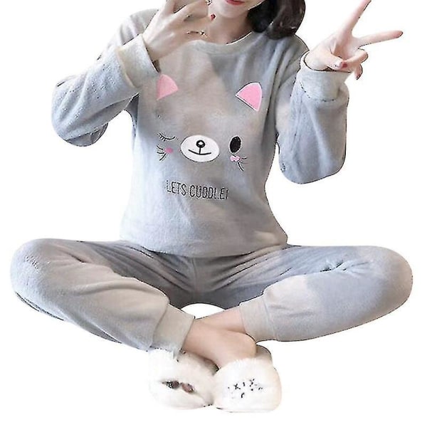Nya 2023 Flanell Pyjamas Dam Set Höst Vinter Varm Tjock Korall Sammet Långärmad Sovkläder Hem Pyjamas Nattkläder style 5 L