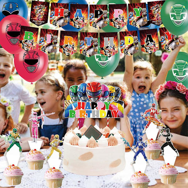 Power Rangers Temafest Dekoration Ballonger Banner Tårta Topper Set