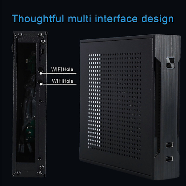 Computer Case med Holder, der understøtter THIN-ITX Motherboard USB 2.0 Wi-Fi COM Bærbar Mini HTPC Desktop Chassis PC Tilbehør
