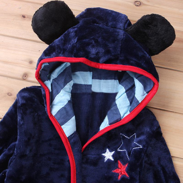 Barn Pojke Flicka Fleece Badrock Morgonrock Nattkläder Pyjamas med Huva Navy blue 110