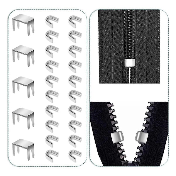 Dragkedjereparationssats, 5 Dragkedje Ersättnings Slider Kit, Dragkedjor Dragkedja Huvud Bottenstopp och Toppstopp Fixa Dragkedja på