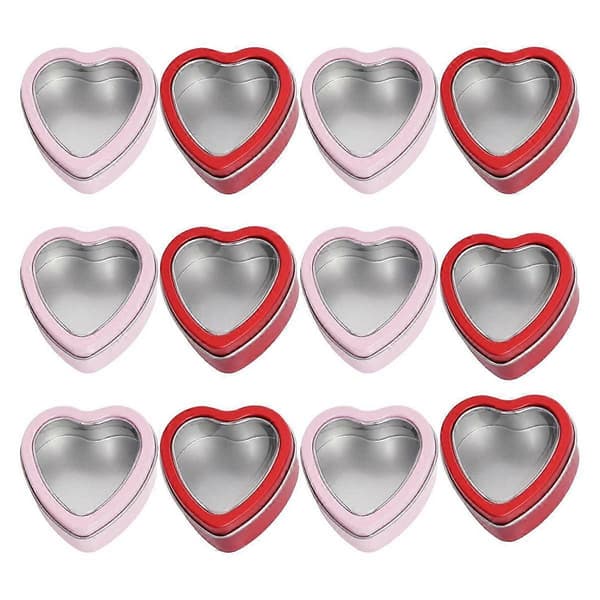 12-pak Hjerteformede Metal Dåser med Låg Valentinsdag Lys Dåser til Lysfremstilling 2Oz Lys Dåser med Låg