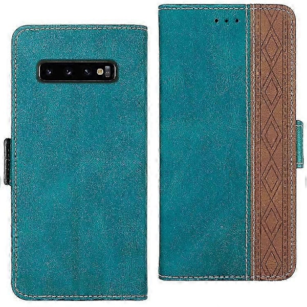 För Samsung Galaxy S10 Sömnad Sidomagnetisk RFID Läder Telefonfodral P202112248 Dark Green