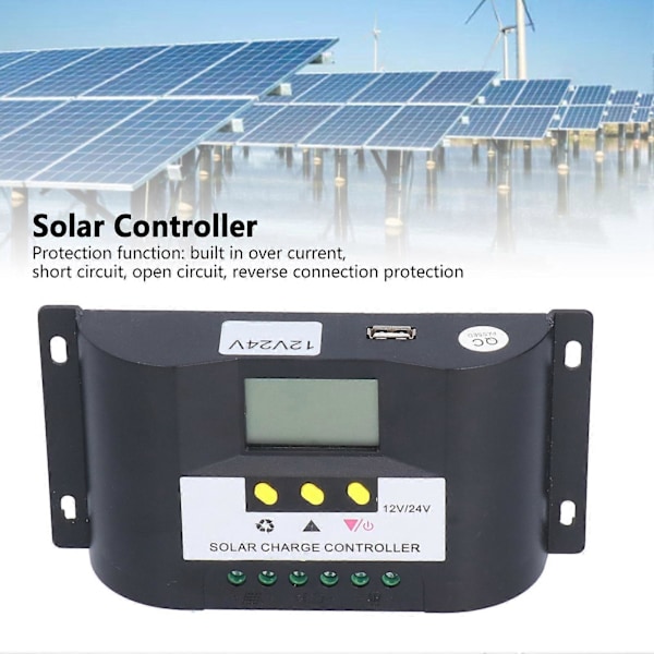 Intelligent Solar Charge Controller med justerbare timerstyringsmoduser LCD-skærm Solar Controller til DC-belastninger 10A