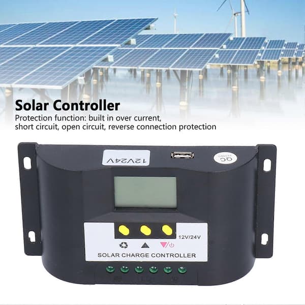 Intelligent Solarladdningsregulator med Justerbara Timerkontrolllägen LCD-skärm Solpanelregulator för DC-laster 10A
