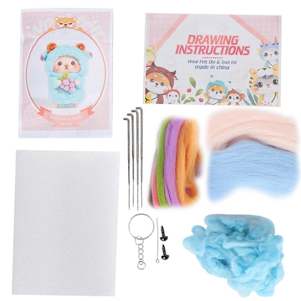 Nålfiltningskit Ull Får Docka Plyschdocka DIY Tillverkningsmaterial Paket för Nybörjare 206# Blå
