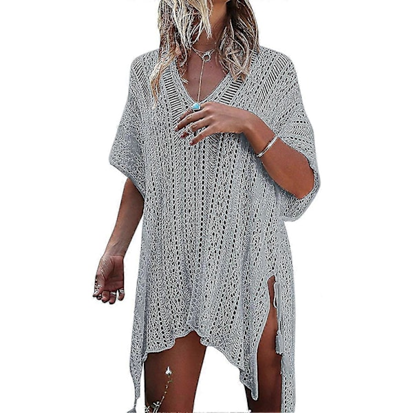 Sommerbadedrakt Bikini Strand Badetøy Heklet Cover Up for Kvinner Grey
