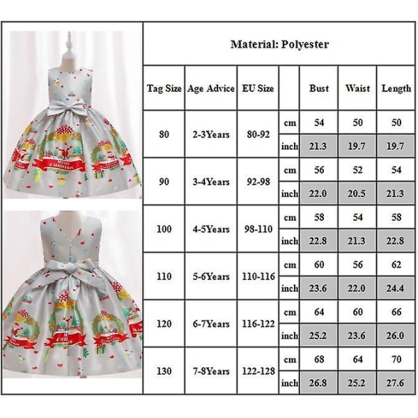 Jul Barn Flickor Ärmlös A-line Klänning Rosett Dekorationer Söta printed Fancy Dress Prinsess Klänningar 5-6Y