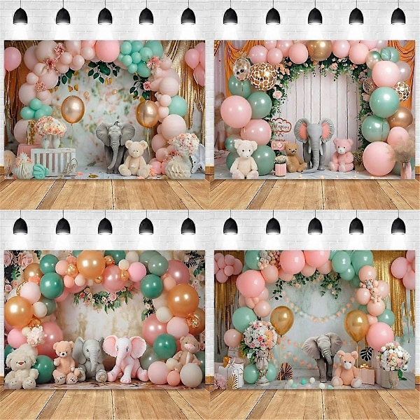 210X150cm Barns Skogsdjur Födelsedag Bakgrund Tyg Party Ballong Fotobakgrund Tyg Party Dekor, B