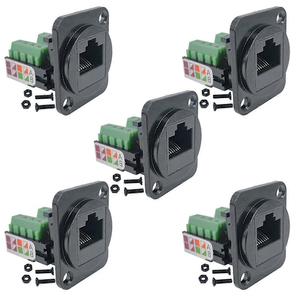 5 STK RJ45 Hunn Panelmontert Skrueklemmer Adapter, D-Type RJ45 8P8C Hunn til 8-pinners Terminal