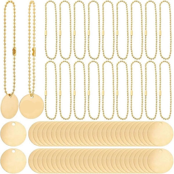50 stk. 2,5 cm Runde Messingmerker med 50 stk. 2,4 mm Kulekjeder for Kjæledyr, Planter, Dørnøkler, Planter, DIY Håndverk, Smykkelaging