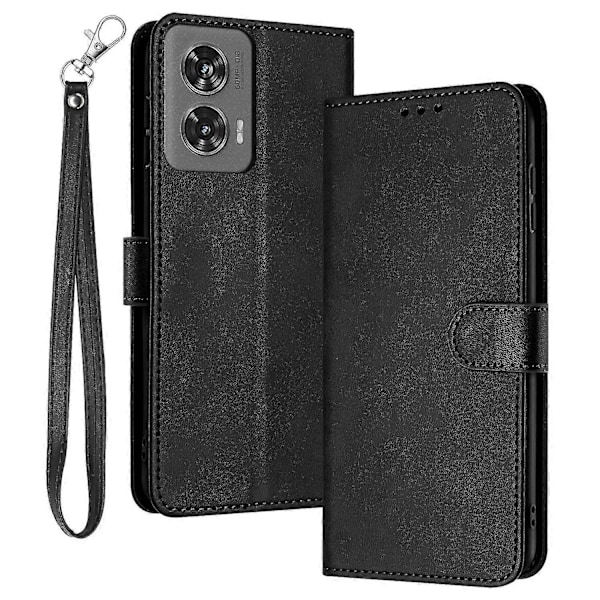 Til Motorola Edge 50 Fusion 5G Etui PU Læder Standpung Stødsikkert Business Telefon Cover Black