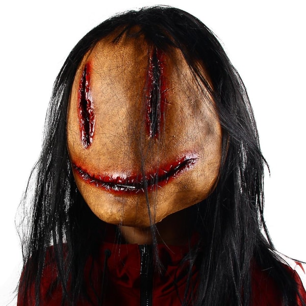 Smiley Face Serial Killer Mask Skrämmande Latex Helhuvud Skräckfilm Mask Halloween Cosplay rekvisita