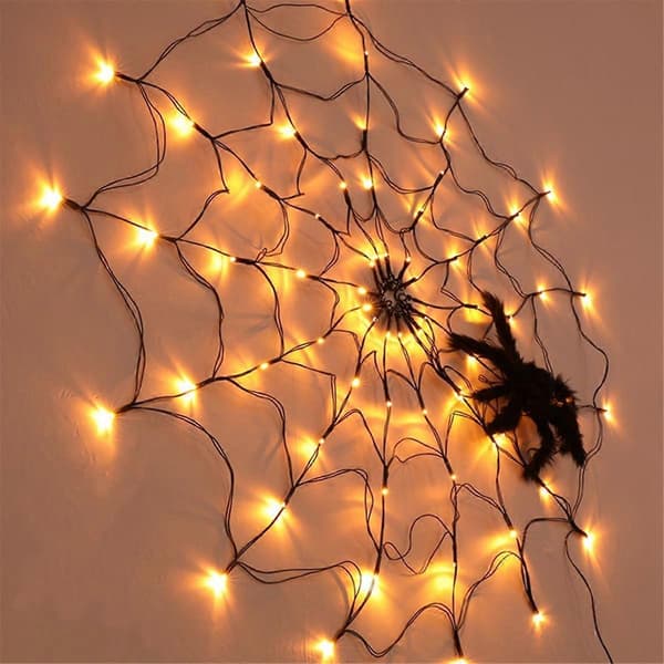 Halloween Edderkoppespind Lys USB 8 Modes Edderkoppespind Væg Net Lys til Skræmmende Halloween Dekoration Guirlande, C