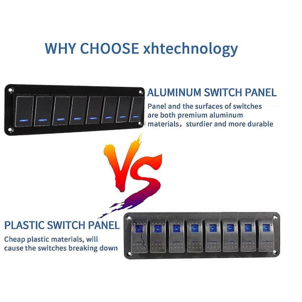 8 Gang Rocker Switch Panel 12?24V Aluminiumlegering 3 Ben Blå LED Toggle On Off Lysstyring til Bil RV Motorcykel Bus Trailer UTV