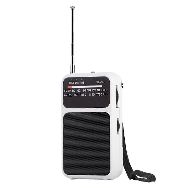 Kannettava tasku AM FM -radio, 2-kaistainen stereoradio teleskooppiantennilla ja 3,5 mm kuulokeliitännällä, valkoinen