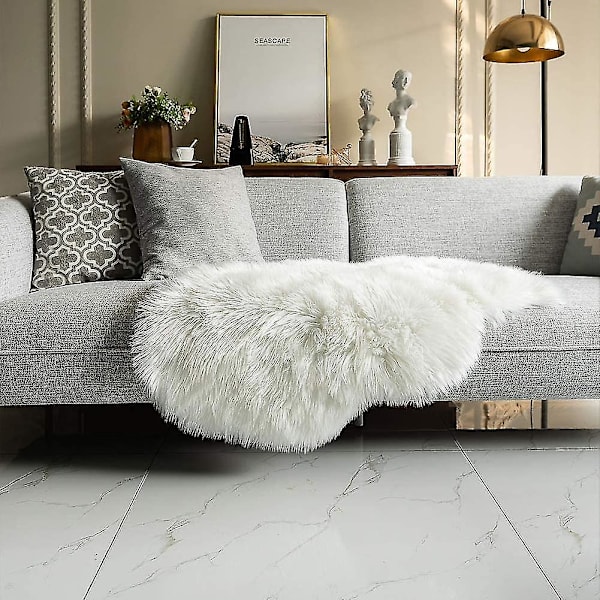 Lyxigt Mjukt Fuskfårskinnsöverdrag för Stol Sittdyna Plysch Pälsområdesmattor för Sovrum, 2ft X 3ft, Vit