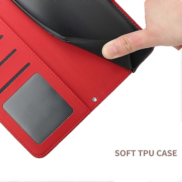 For Nokia C30 Sommerfugl Blomster Preging Pu Lær Telefon Shell, Fallsikker Mønster Preging Design Lommebok Stativ Veske Med Praktisk Stropp Red