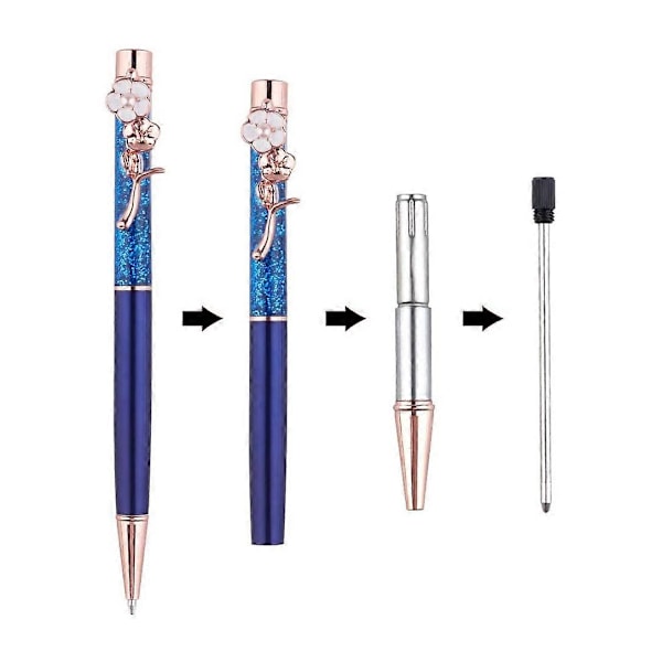 5 stk. Kuglepenne Personlig Bling Dynamisk Flydende Sand Rosaguld Metal Pen Sort Blæk til Gave Kontorindretning