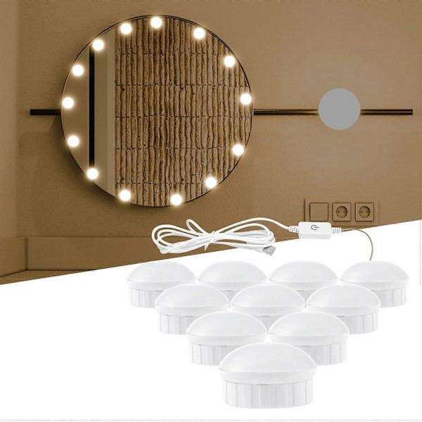 3 Färger Sminkspegel Lampa LED Professionell Tryck Dimning Sminkbord Vanity Lampa USB Glödlampa Smink Spegel Lampor-C