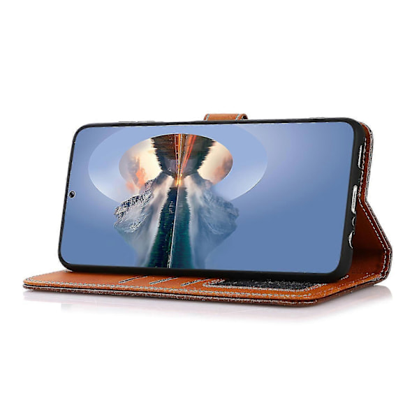 Khazneh Fodral för Honor Magic 5 Lite 5g /x9a 5g / X40 5g Guldknapp PU Läder Kohud Textur Telefonställ Plånboksfodral Brown