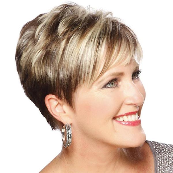 Kort Damperuk Boycut Ombre Brun Blond Peruk för Vardagsbruk