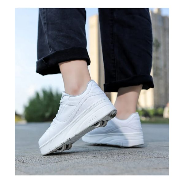 Rullskridskoskor Barn Sneakers med Hjul Barn Rullskridskor Mode Utomhussportskor Flickor Pojkar white 34