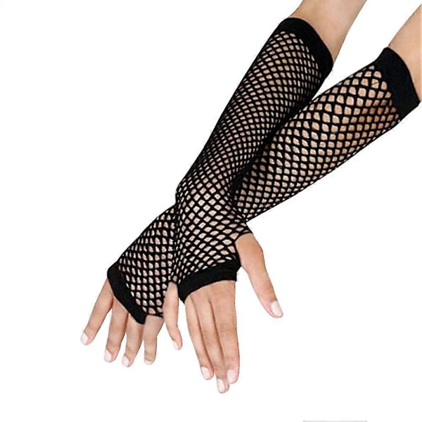 Punk Lady Disco Dansekostyme Blonde Fingerløse Mesh Hul Fiskenett Hansker Svart