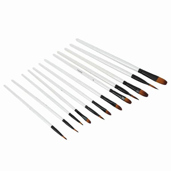 12 st Målarpenslar Set Pärlvit Skaft Akvarell Propen Ritverktyg (Filbert Tip)