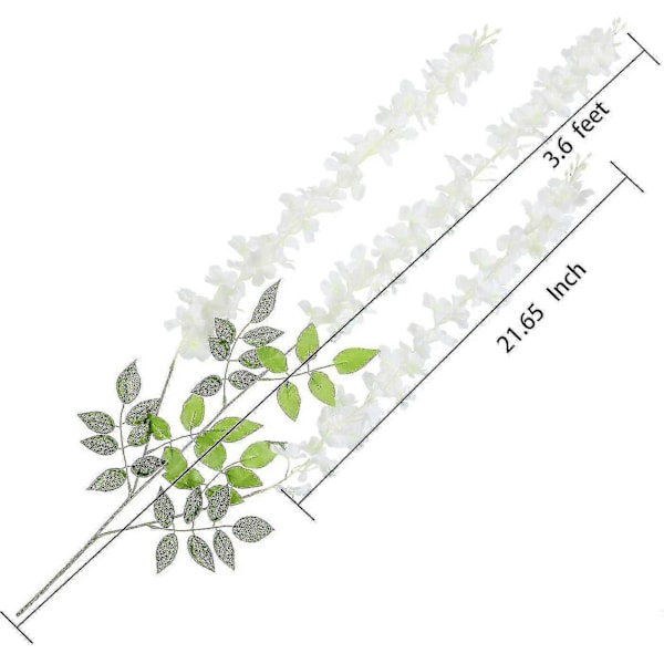 Kunstig Fake Wisteria Slyngplante Hengende Silkeblomster Hjem Bryllupsfest Dekor (24 stk, Strand, Hvit) white