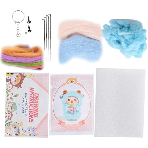 Nålfiltningskit Ull Får Docka Plyschdocka DIY Tillverkningsmaterial Paket för Nybörjare 206# Blå