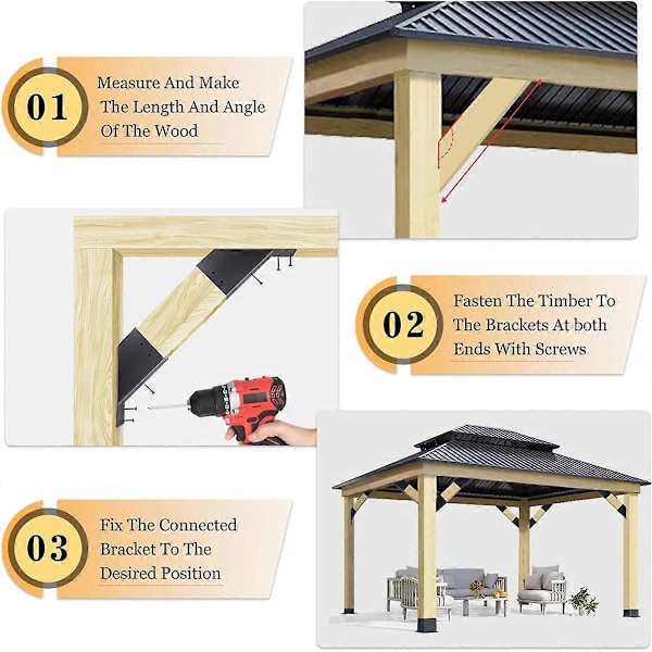 4 stk. Pergola Braketter, 45-graders vinkelbrakett, for forsterkning av pergolaer og lysthus, passer 2x4In trelast med dreneringshull