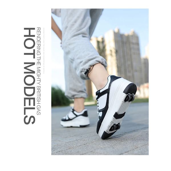 Rullskridskoskor Barn Sneakers med Hjul Barn Rullskridskor Mode Utomhussportskor Flickor Pojkar white black 35
