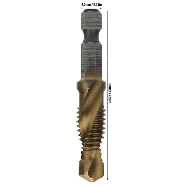 Gevindbor Bits Hex Skaft Titanium Belagt Metrisk Skrue Kombination Gevindbor til Træ M10