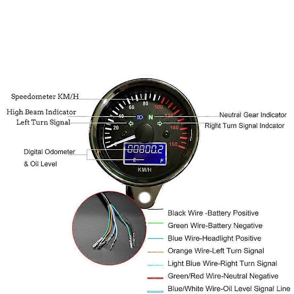 Universal Motorsykkel Speedometer LED Digitalt Turteller Krystall Instrument Måler Kilometerstand med Drivstoffmålerindikator