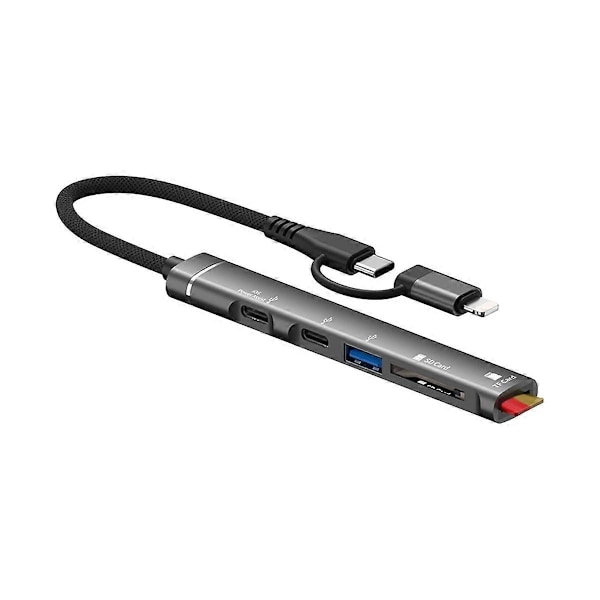 USB C Hub med for Interface Port, USB HUB med USB TypeC Port og SD/TF Kortlæser til PC Laptop, USB Flash Drive