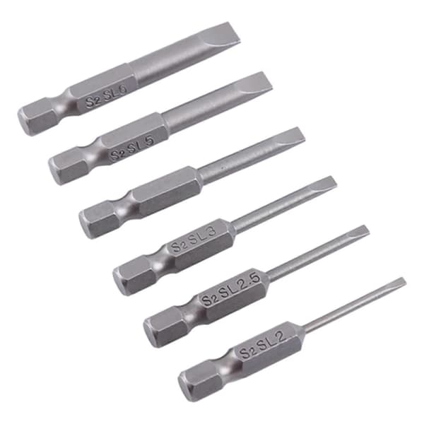 6 stk. 50mm 2.0-6.0mm 0.25\" Hex Shank S2 Legering Flat Hode Magnetisk Tip Slisset Skrutrekker Bits