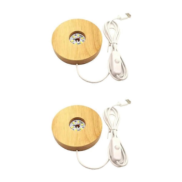 1/2/3 Rund LED-ljusbas i trä, Displayställ Lampa för Kristallkulor White Light 100mm 2PCS
